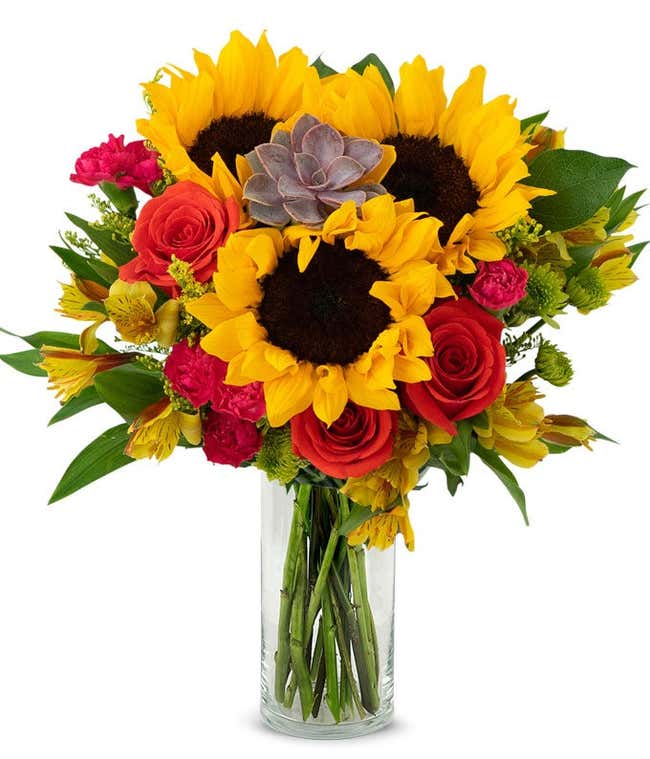 Autumn Succulent Bouquet with Sunflowers