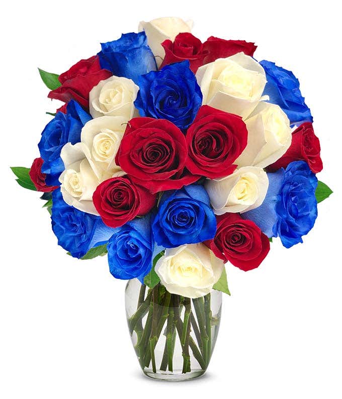 Two Dozen Red, White, and Blue Roses