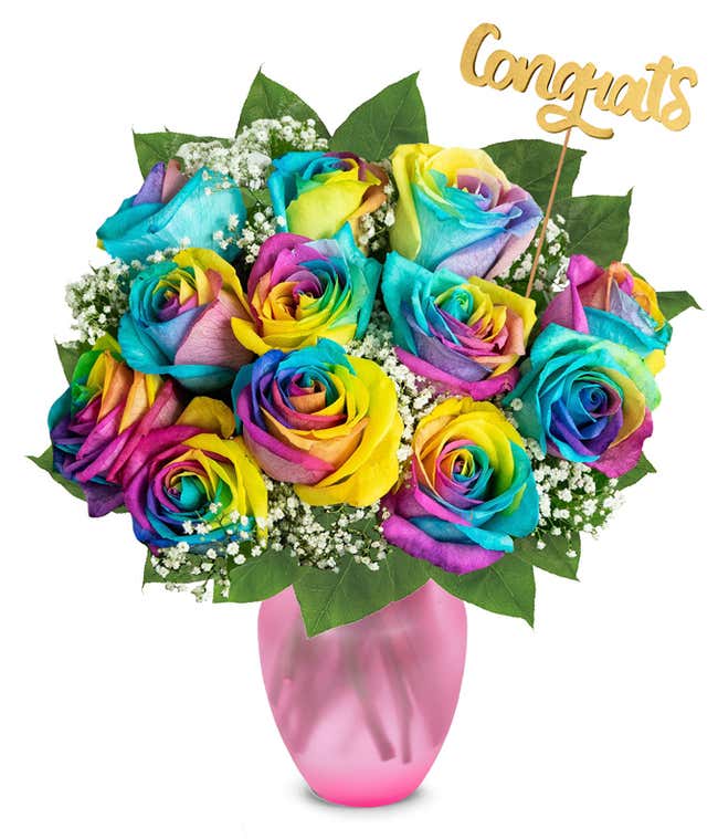 Congrats! One Dozen Tie Dye Roses