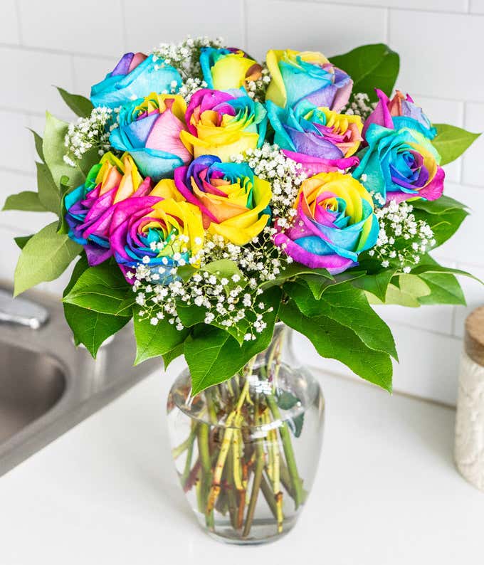 12 Kaleidoscope Rainbow Roses