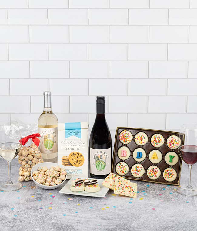 Red &amp; White Wine Sweet Treats Birthday Celebration Gift Box