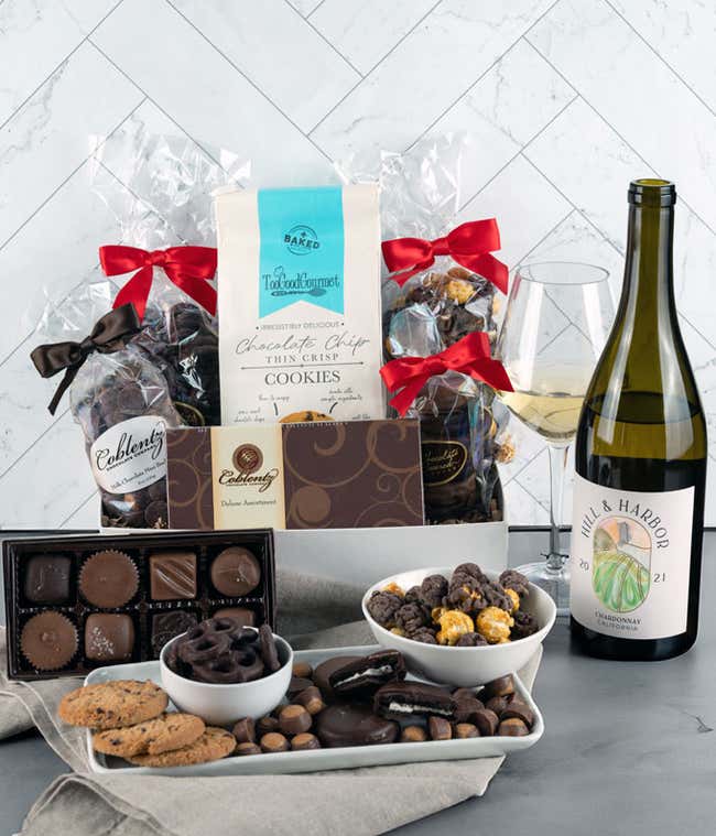 Deluxe White Wine &amp; Sweet Treats Gift Box