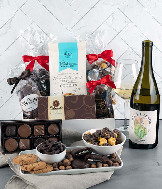 Deluxe Sweet Treats Chocolate Gift Box with California White Wine