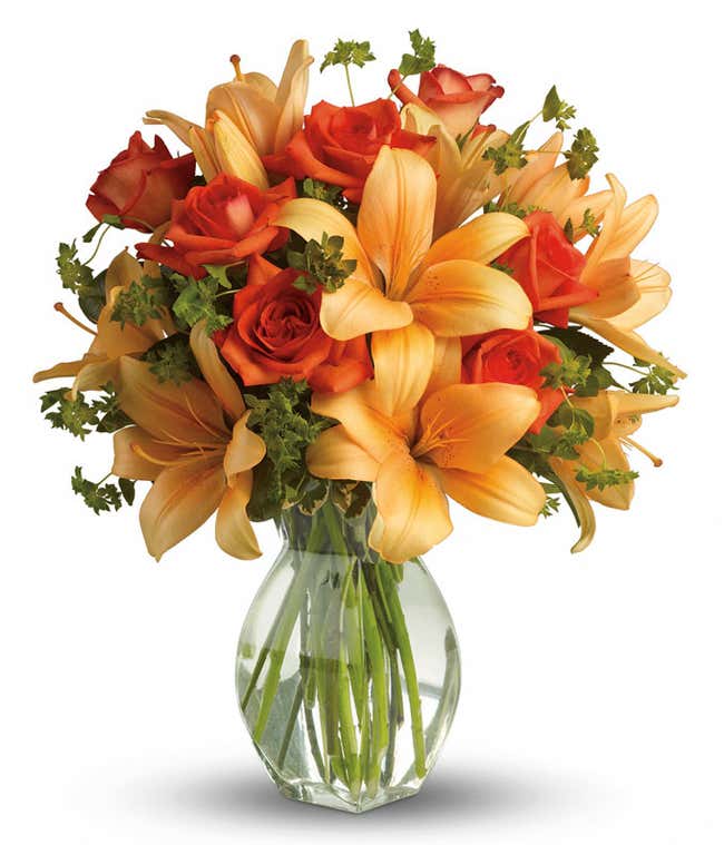 Orange rose and Orange lily bouquet