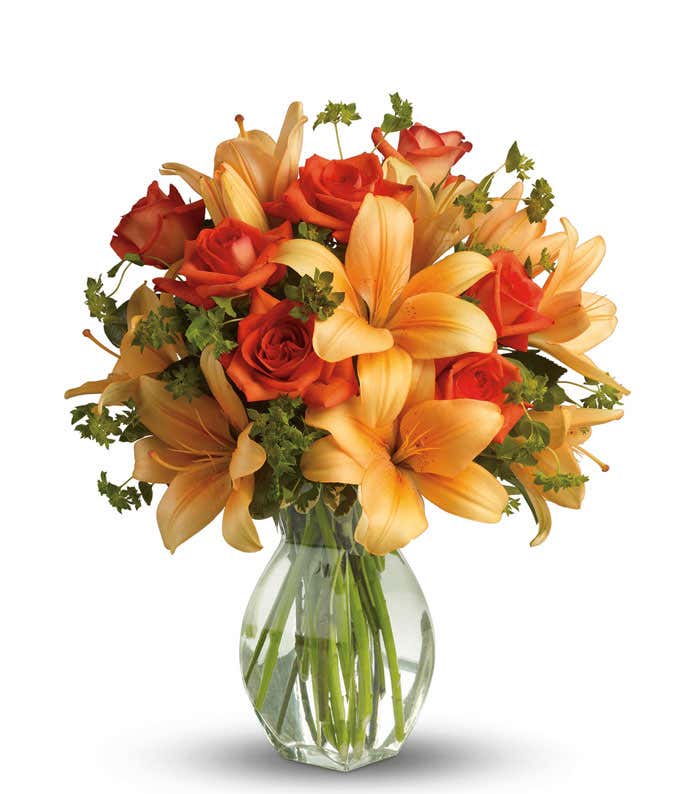 Orange rose and Orange lily bouquet