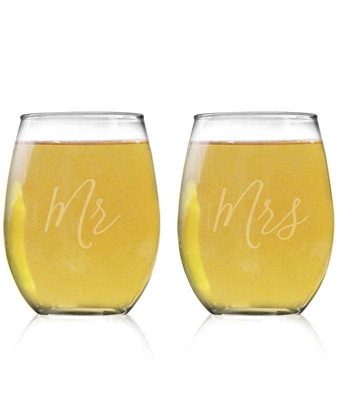 Mr. & Mrs. Stemless Wine Glass Set