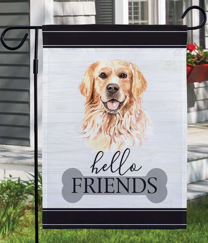 Hello Friends Golden Retriever Garden Flag