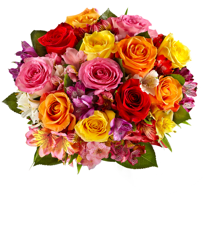 Partial image of A bouquet of 12 mixed roses and alstroemerias, with an optional vase. without vase